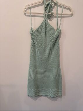 French Connection Mint Crochet Halter Mini Dress